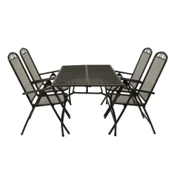 Streckmetall Gartentisch mit 4 Klappstühlen - Postumo (fünfteilig)