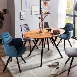 Stuhl mit Armlehnen in Blau Webstoff - Romance