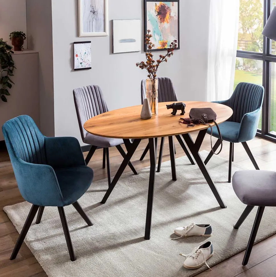 Stuhl mit Armlehnen in Blau Webstoff - Romance