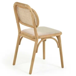 Stuhl mit Wiener Geflecht & Stoffsitz Beige - Fiorenza (2er Set)