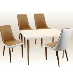 Stuhlgrupppe in Weiß & Braun - Cynthia (fünfteilig)