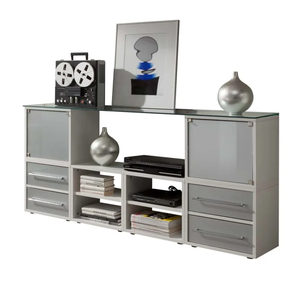 Stylisches Stauraum Möbel in Weiß & Silber - Imtrador