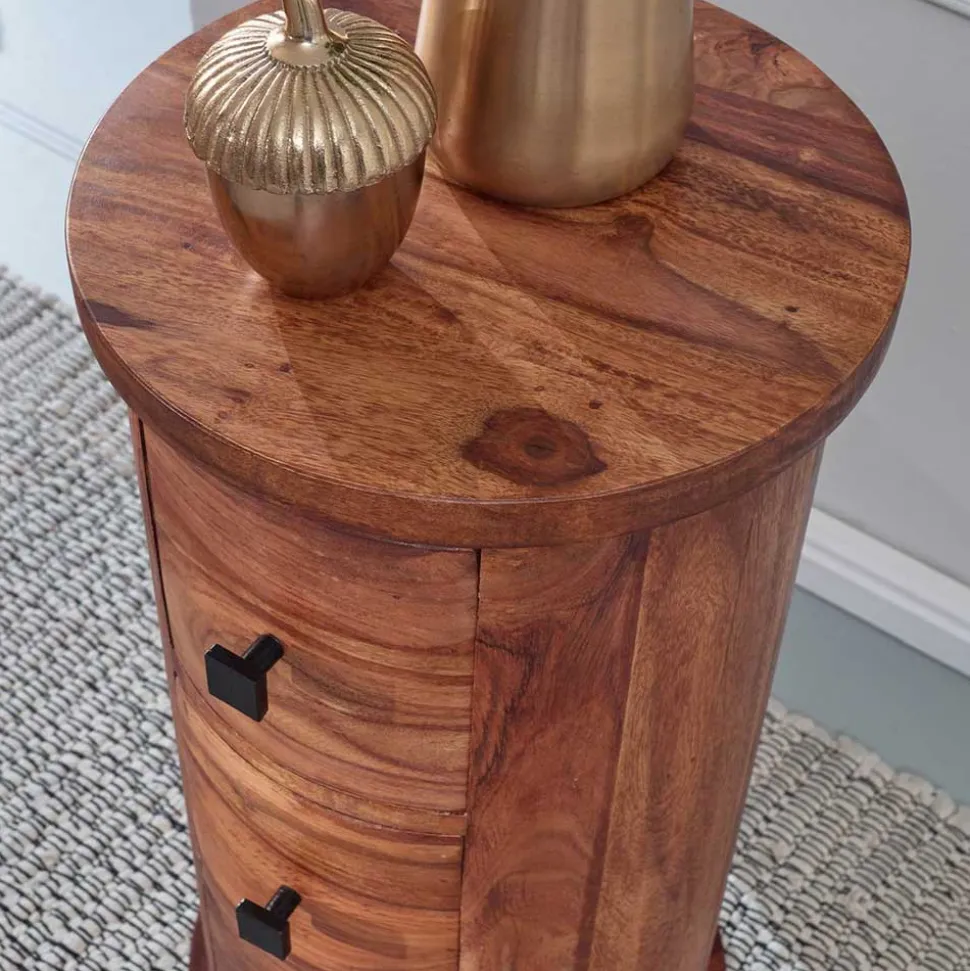 Säulenkommode aus Mangoholz mit drei Schubladen - Active