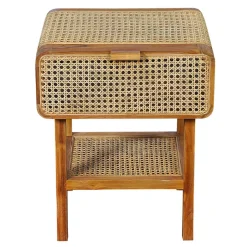 Teak Holz Nachtkommode mit Wiener Geflecht - Teako