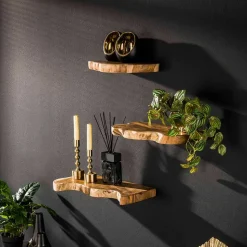 Teak Wandboard Trio mit Naturkanten - Matthis (dreiteilig)