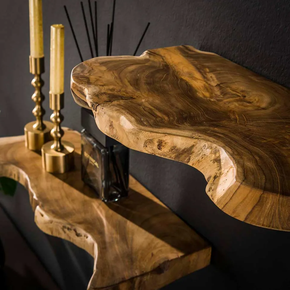 Teak Wandboard Trio mit Naturkanten - Matthis (dreiteilig)