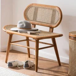 Teak Wohnraum Bank mit Wiener Geflecht - Feliana