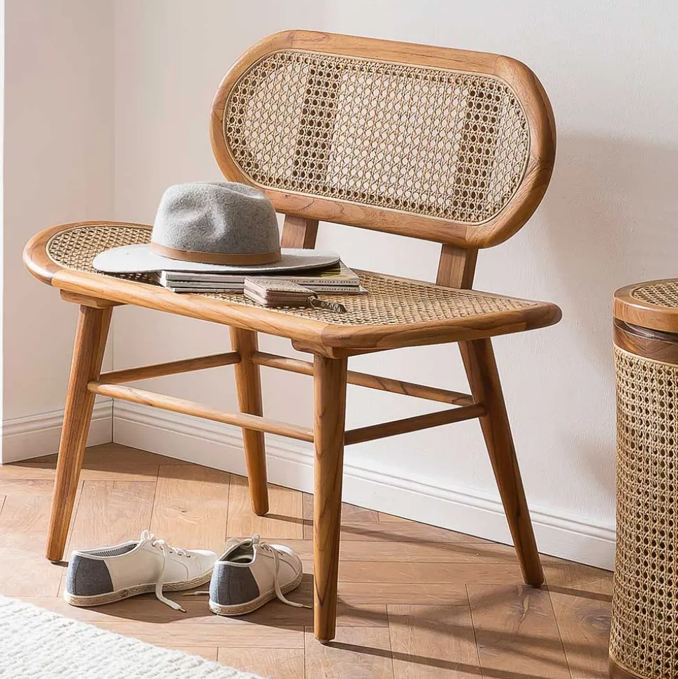 Teak Wohnraum Bank mit Wiener Geflecht - Feliana