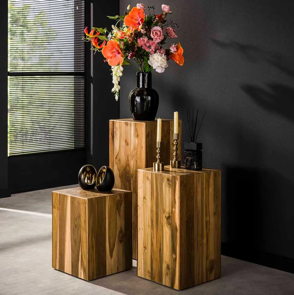 Teakholz Blumensäule modern-rechteckig - Diskus