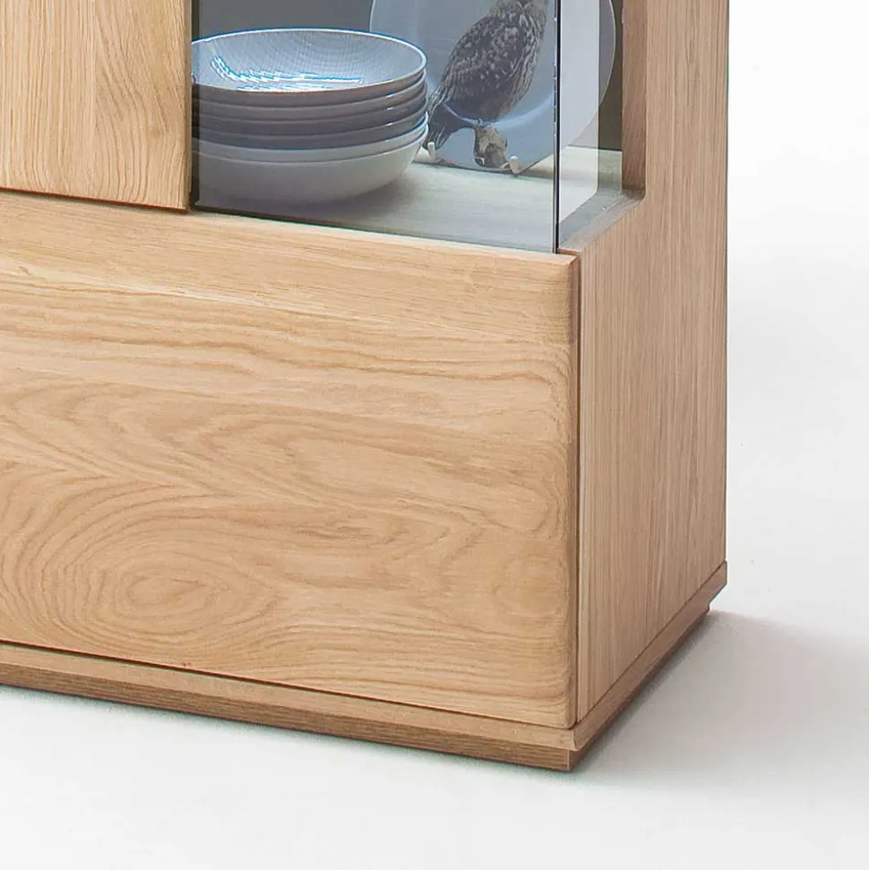 Teilmassive Standvitrine in Eiche Bianco Pontros optional mit LED