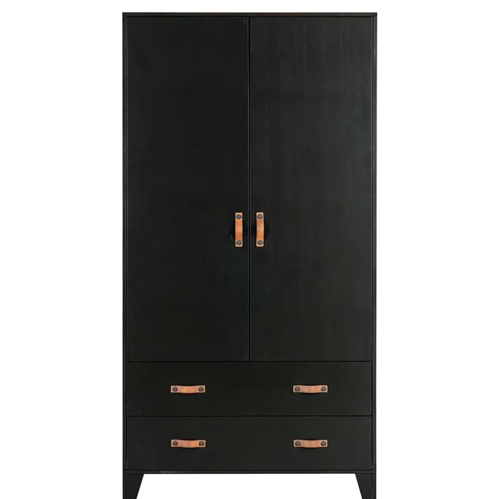 Teilmassiver 94x180x40 Kiefernholz Kleiderschrank in Schwarz - Ilvessino