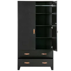 Teilmassiver 94x180x40 Kiefernholz Kleiderschrank in Schwarz - Ilvessino
