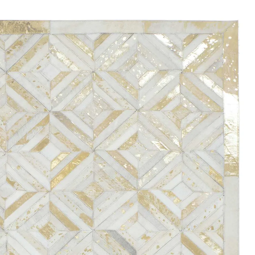 Teppich aus Leder mit kurzem Fell in Creme & Gold - Meridus