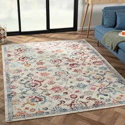 Teppich in Creme mit buntem Floral-Muster - Genyna