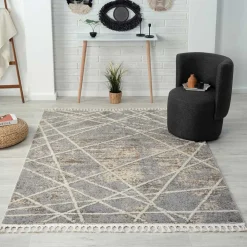 Teppich mit Fransen in Beige & Grau - Fulivia