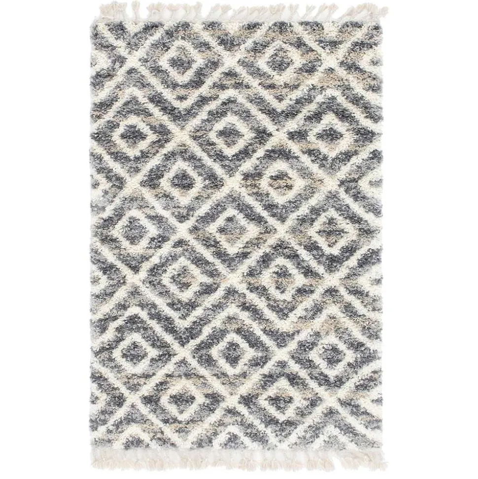 Teppich mit handgeflochtenen Fransen in Creme und Grau - Juwan