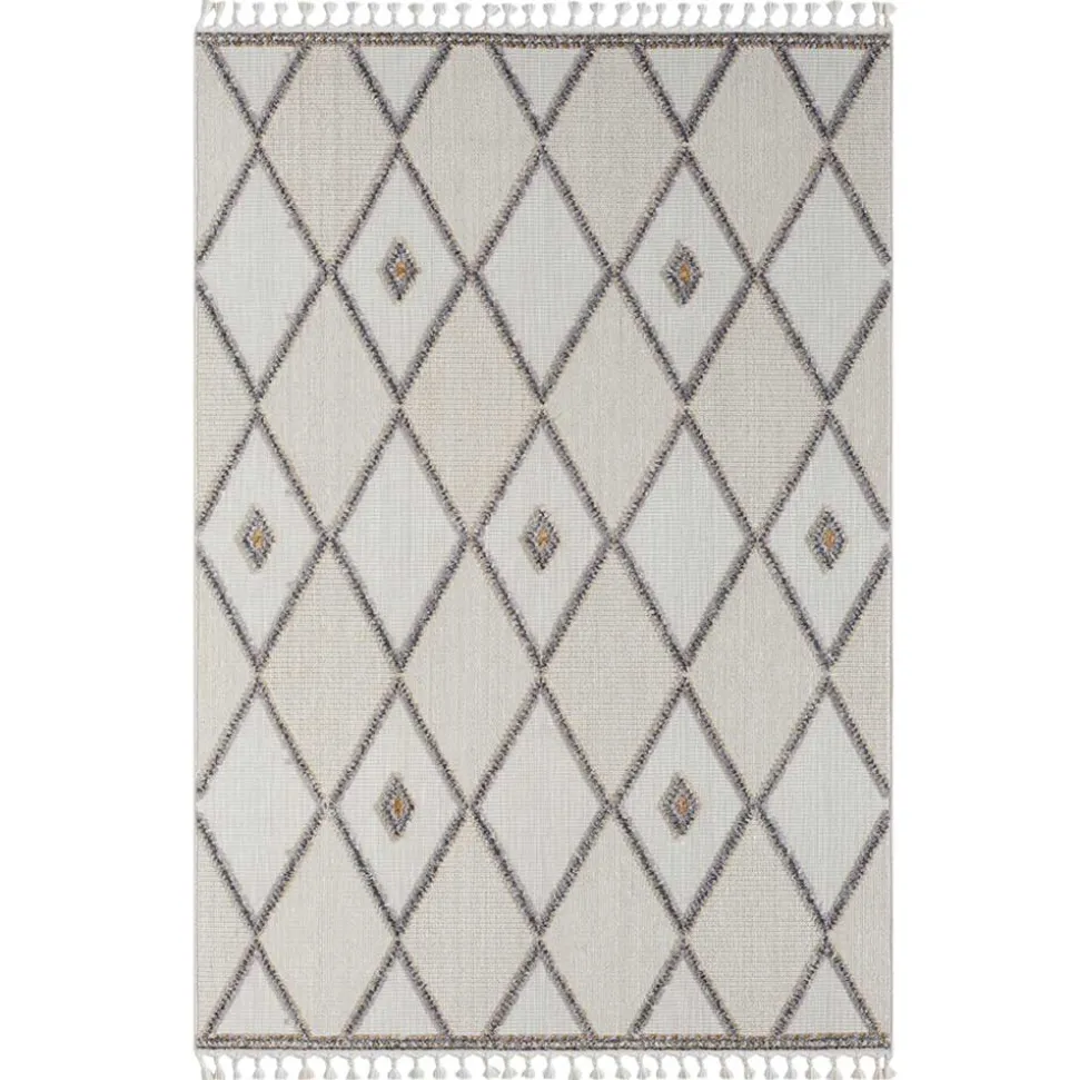 Teppich mit Rauten Muster in Beige und Weiß - Nikolan