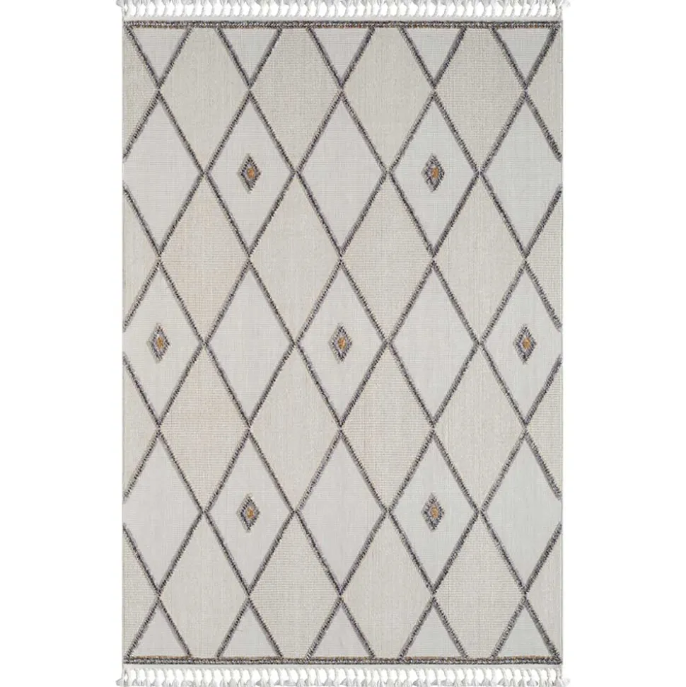 Teppich mit Rauten Muster in Beige und Weiß - Nikolan