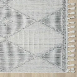 Teppich mit Rauten Muster in Beige und Weiß - Nikolan