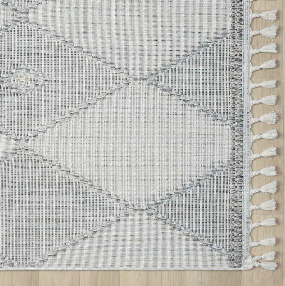 Teppich mit Rauten Muster in Beige und Weiß - Nikolan