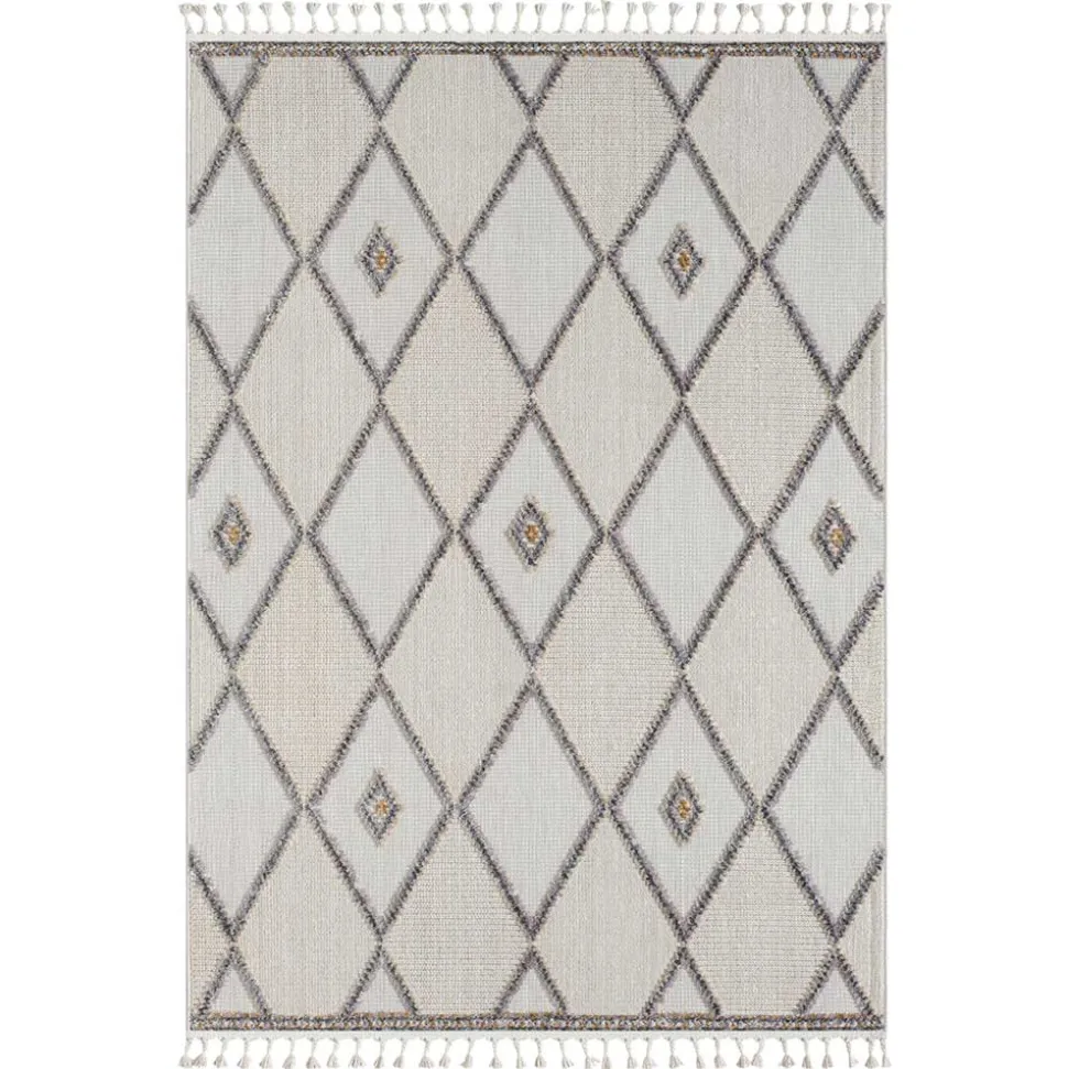 Teppich mit Rauten Muster in Beige und Weiß - Nikolan