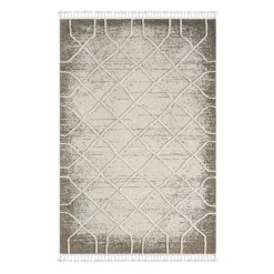Teppich mit Rautenmuster in Weiß & Hellgrau - Freshna