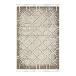 Teppich mit Rautenmuster in Weiß & Hellgrau - Freshna