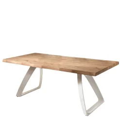 Tisch mit Baumkante Eiche Carmian & Metall Bügelgestell in Weiß