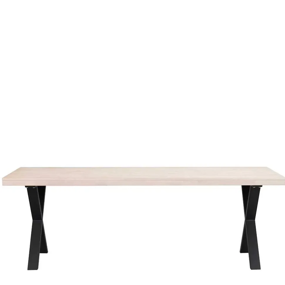 Tisch mit Whitewash Eichenplatte & X-Füßen - Durense