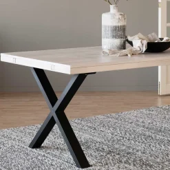 Tisch mit Whitewash Eichenplatte & X-Füßen - Durense