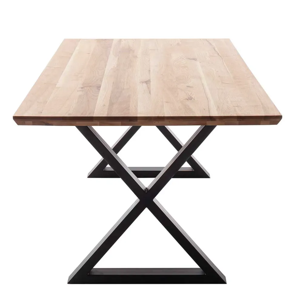 Tisch mit X-Gestell und Zerreiche Platte - Aljawis