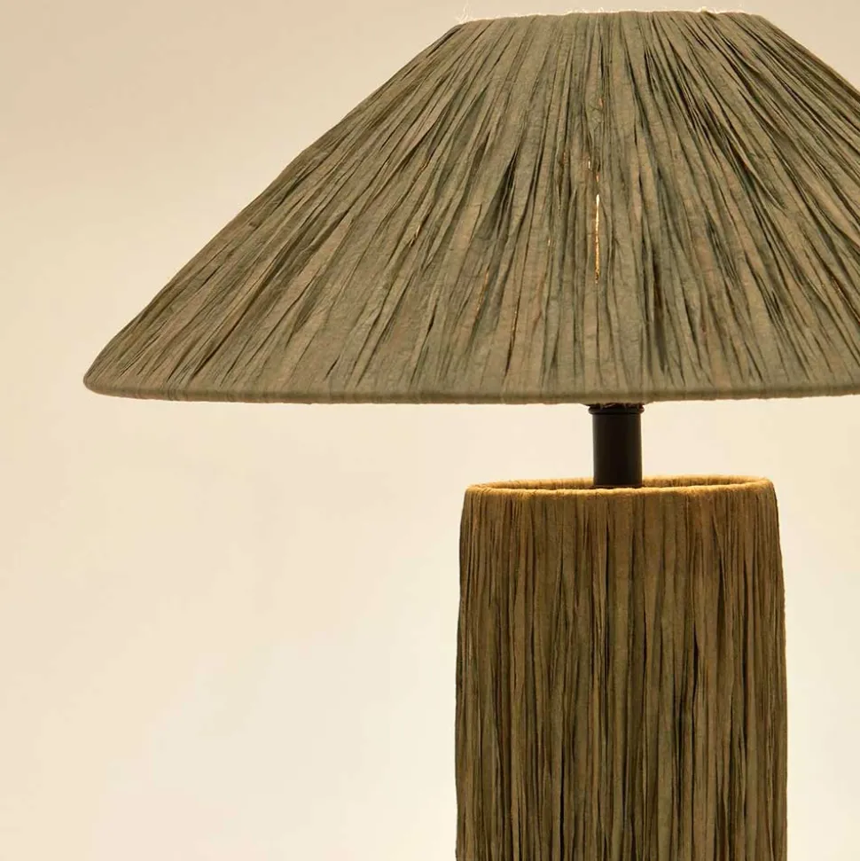 Tischleuchte in Graugrün aus Raffia - Dasanti