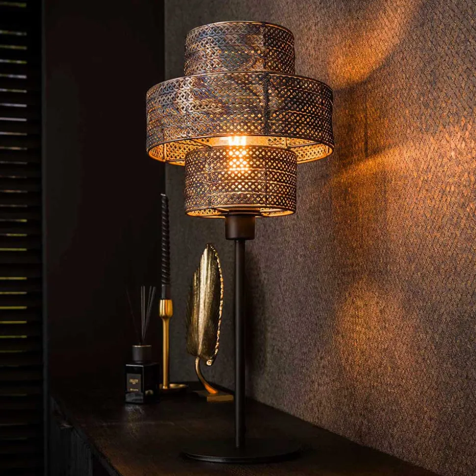 Tischleuchte in Schwarzbraun Metall - Three