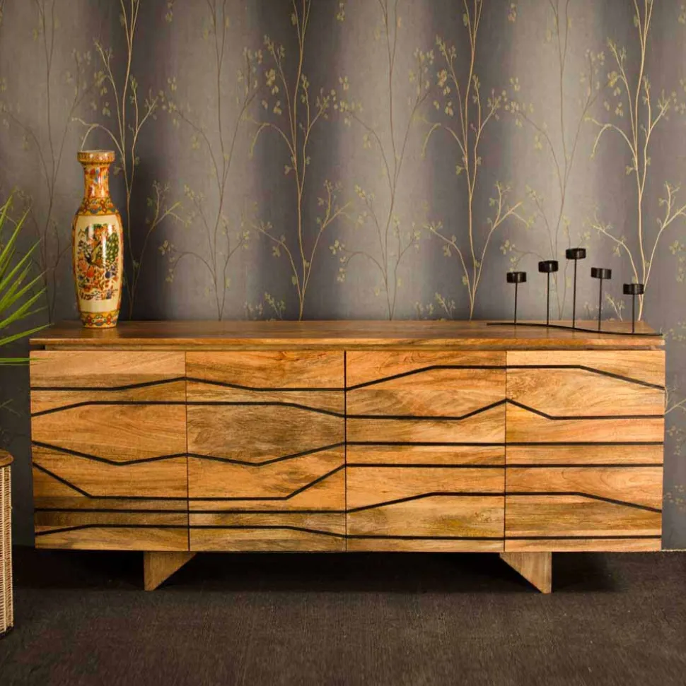 Türen-Sideboard mit toller Rillendesign Front Kentura aus Mango Massivholz
