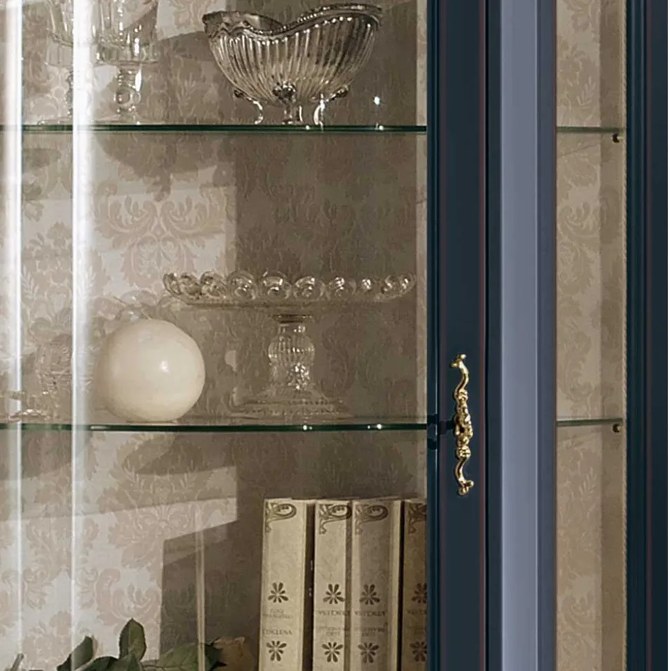 1-türige Barock Vitrine in Dunkelblau & Gold - Otaligo