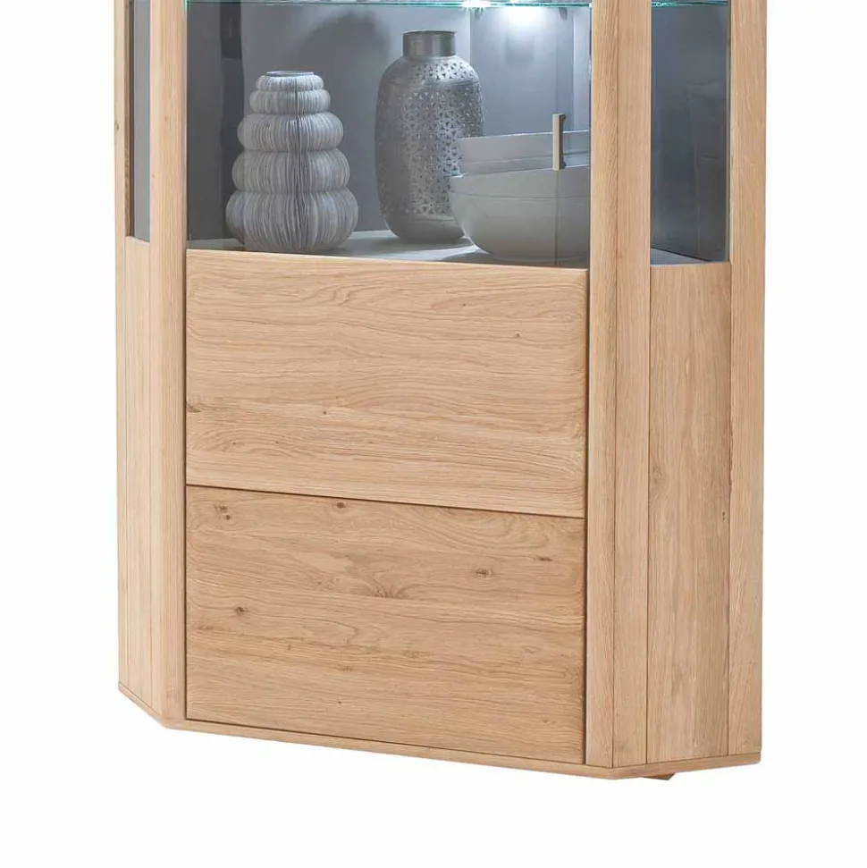 1-türige Eck-Vitrine in Eiche Bianco - Vernella