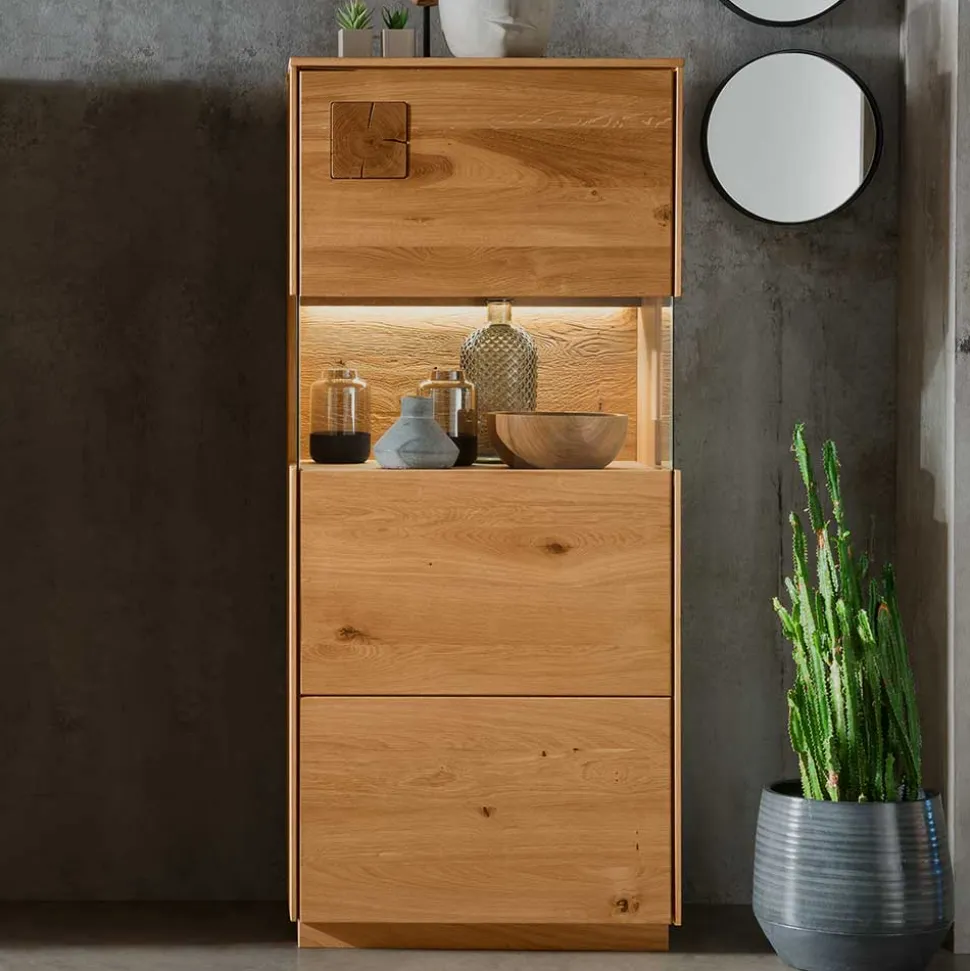 1-türige Highboard Vitrine aus Wildeiche - Millena
