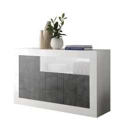 3-türige Kommode in Hochglanz Weiß & Grau - Voskala