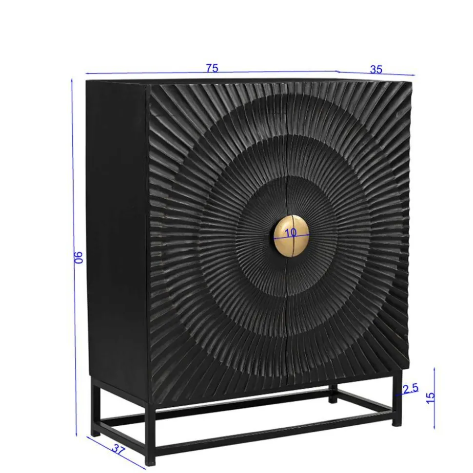 2-türige Kommode in Schwarz mit Gold - Oglio