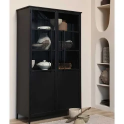 2-türige Metall Vitrine in Schwarz - Ponnya
