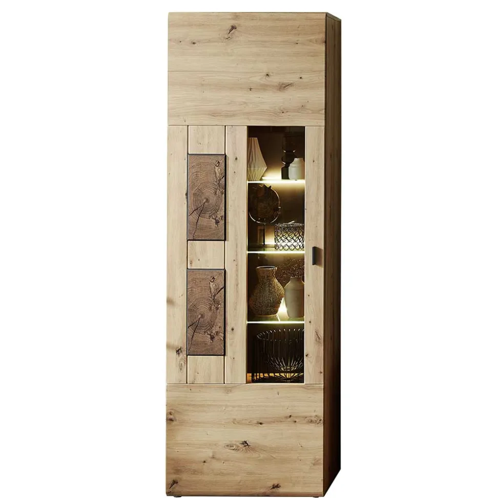 1-türige Wohnzimmervitrine in Wildeiche Holzoptik - Iniaco