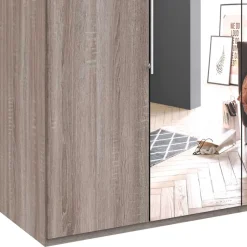 2-türiger Holz Look Kleiderschrank mit Spiegel - Crenba