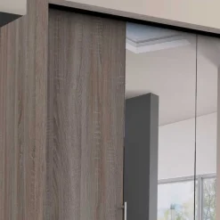 2-türiger Holz Look Kleiderschrank mit Spiegel - Crenba