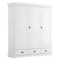 3-türiger Holz-Schlafzimmerschrank in Weiß - Presto