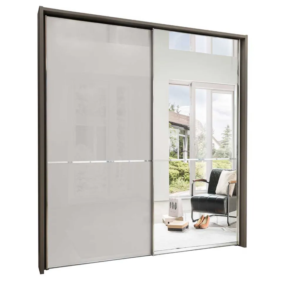 2-türiger Kleiderschrank in Hellgrau & Braun - Sabelle