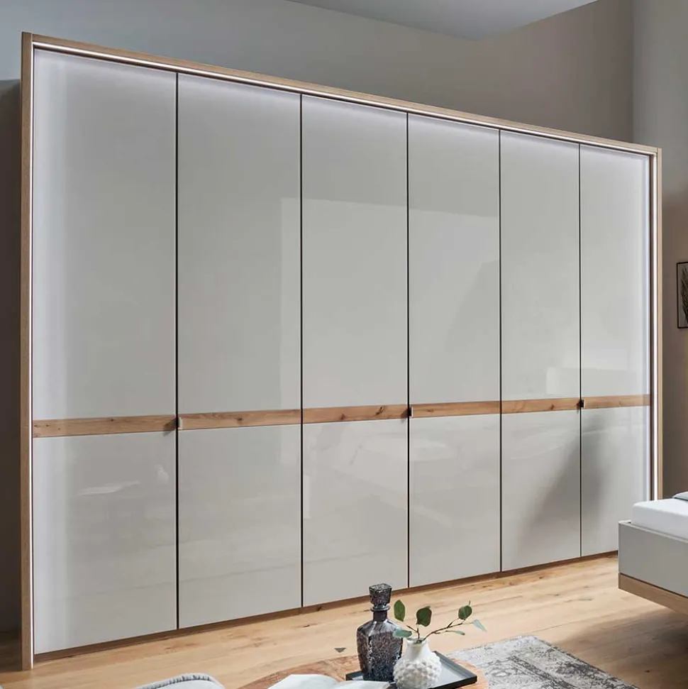 6-türiger Kleiderschrank in Beige Glas - Crascanu