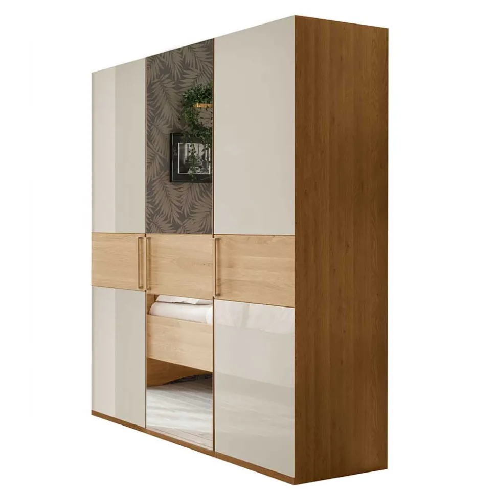 3-türiger Kleiderschrank in Eiche & Beige - Emdsiva