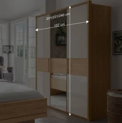 3-türiger Kleiderschrank in Eiche & Beige - Emdsiva