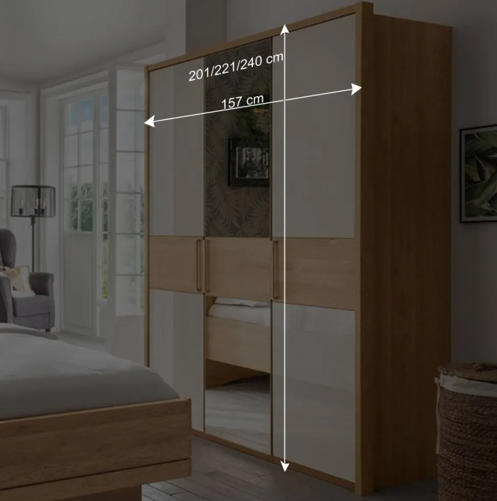 3-türiger Kleiderschrank in Eiche & Beige - Emdsiva