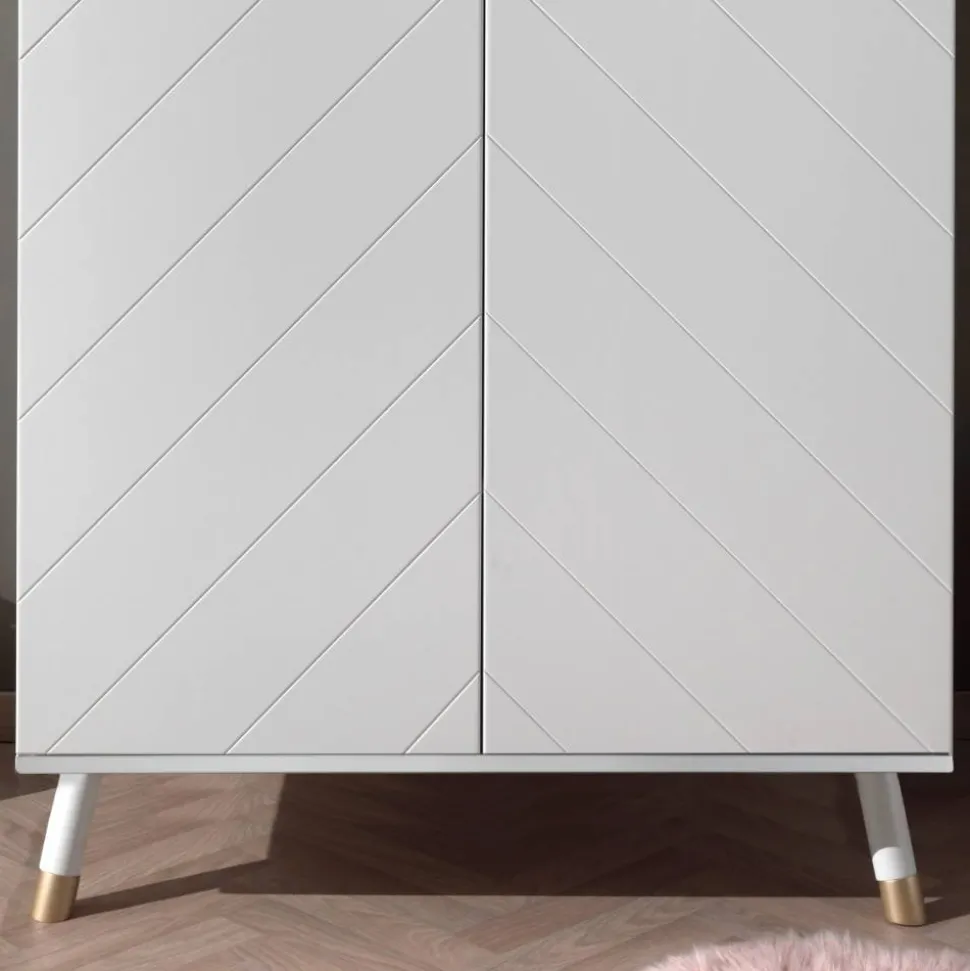 2-türiger Kleiderschrank in Weiß & Gold - Zimventa